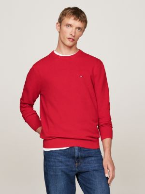 Textured Knit Crew Neck Jumper Red Tommy Hilfiger