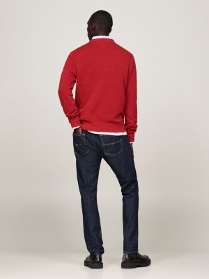 red flag embroidery textured jumper for men tommy hilfiger