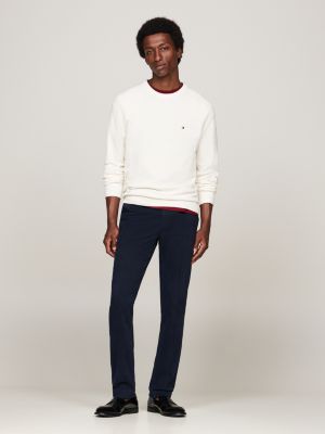 white waffle knit crew neck jumper for men tommy hilfiger