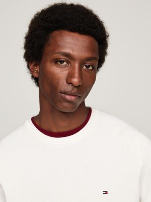 white waffle knit crew neck jumper for men tommy hilfiger