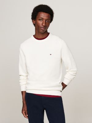 pull texturé à drapeau brodé white pour hommes tommy hilfiger