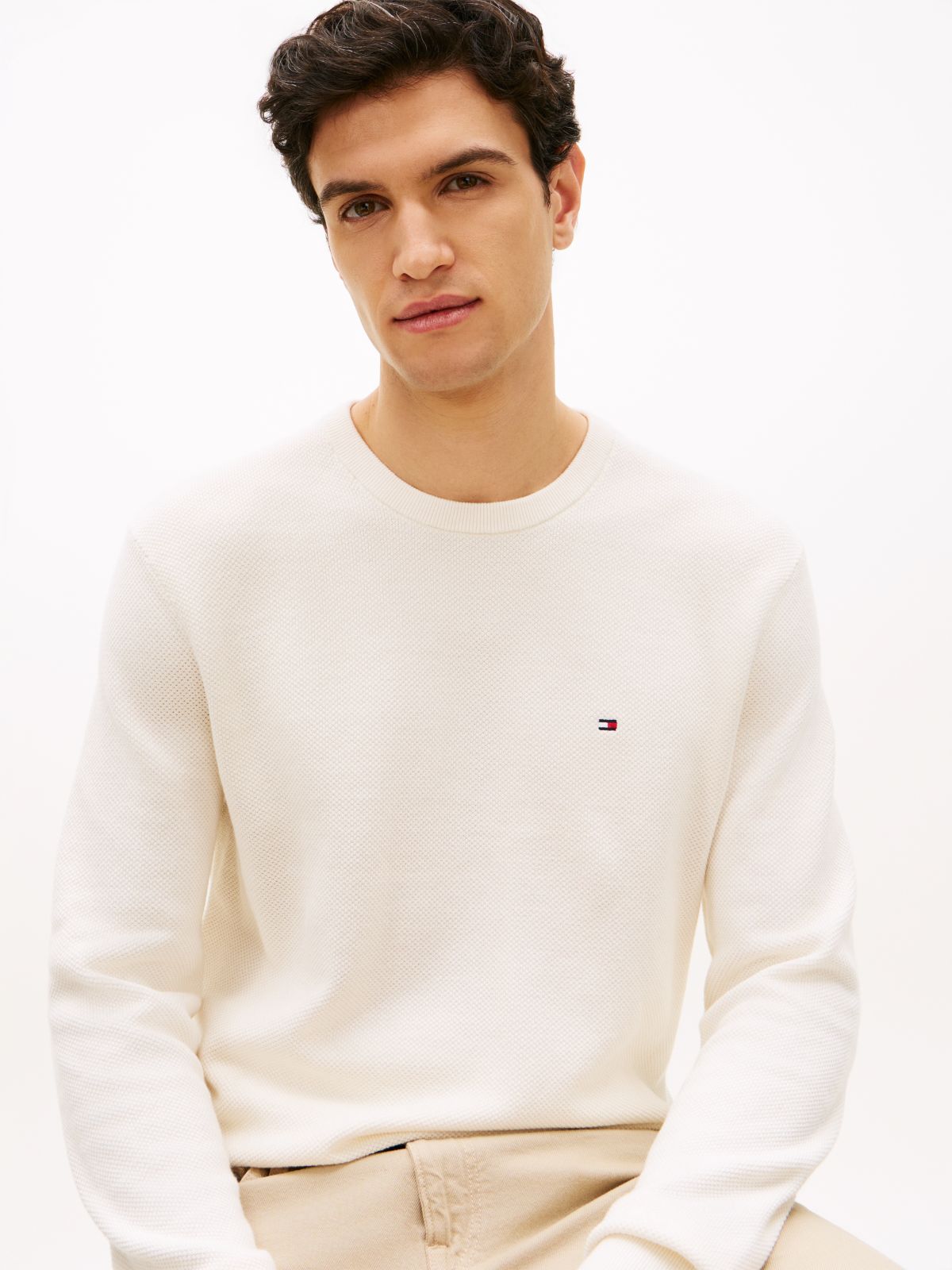Flag Embroidery Crew Neck Jumper — Yellow
