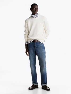 white textured knit crew neck jumper for men tommy hilfiger