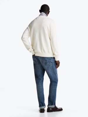 white textured knit crew neck jumper for men tommy hilfiger