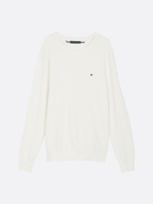 white textured knit crew neck jumper for men tommy hilfiger