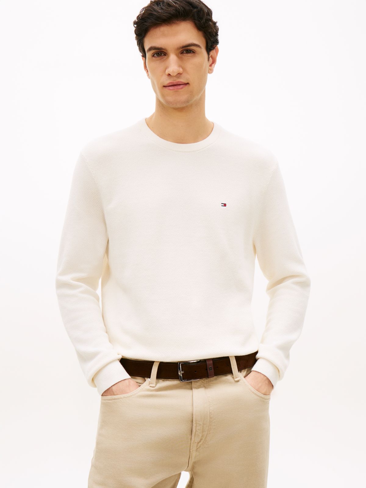 Flag Embroidery Crew Neck Jumper — Yellow