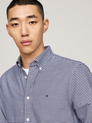 blue gingham regular fit oxford shirt for men tommy hilfiger