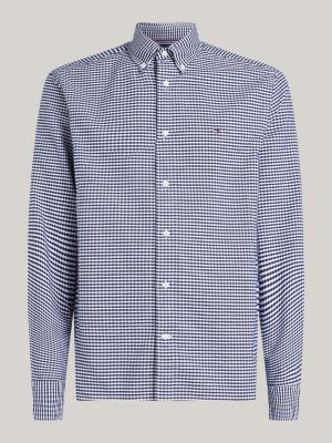 blue gingham regular fit oxford shirt for men tommy hilfiger