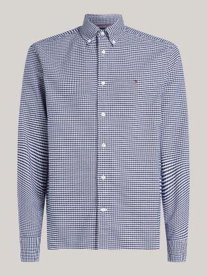 blue regular fit gingham check oxford shirt for men tommy hilfiger