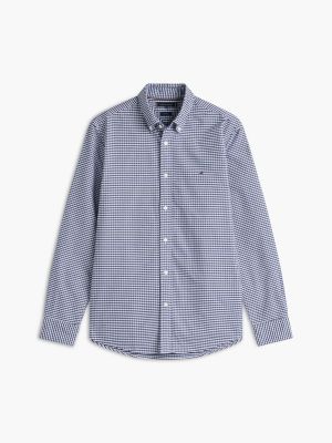 blue regular fit gingham check oxford shirt for men tommy hilfiger