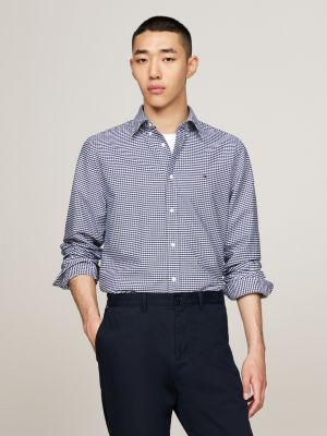 blue gingham regular fit oxford shirt for men tommy hilfiger