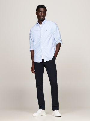 blauw regular fit oxford-overhemd met ginghamruit voor heren - tommy hilfiger