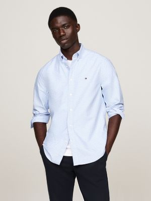 blauw regular fit oxford-overhemd met ginghamruit voor heren - tommy hilfiger