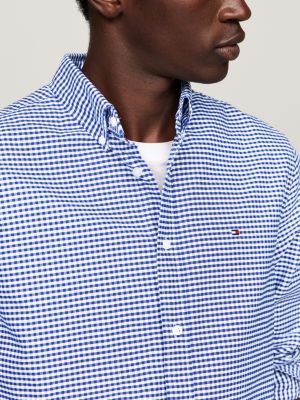 camisa oxford regular con diseño de cuadros azul de hombres tommy hilfiger