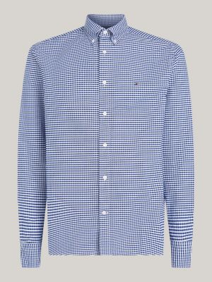 camisa oxford regular con diseño de cuadros azul de hombres tommy hilfiger