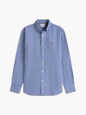 camisa oxford de cuadros vichy azul de hombres tommy hilfiger