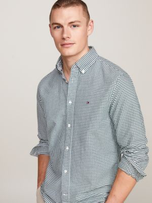 blue gingham regular fit oxford shirt for men tommy hilfiger