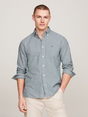 blue gingham regular fit oxford shirt for men tommy hilfiger