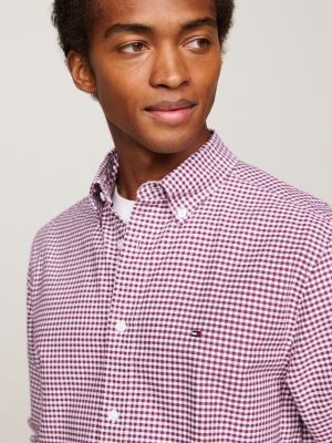 camisa oxford regular con diseño de cuadros púrpura de hombres tommy hilfiger