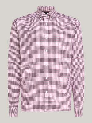 camisa oxford regular con diseño de cuadros púrpura de hombres tommy hilfiger