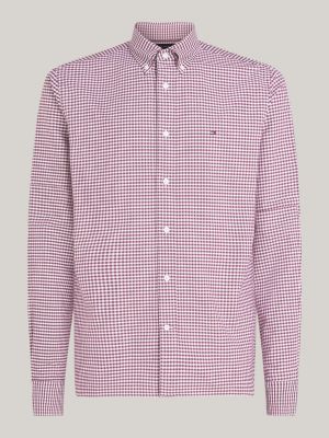 camicia regular fit a quadretti vichy viola da uomini tommy hilfiger