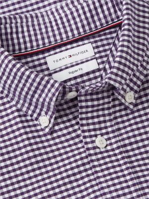camicia regular fit a quadretti vichy viola da uomini tommy hilfiger