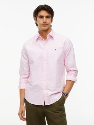 pink regular fit gingham check oxford shirt for men tommy hilfiger