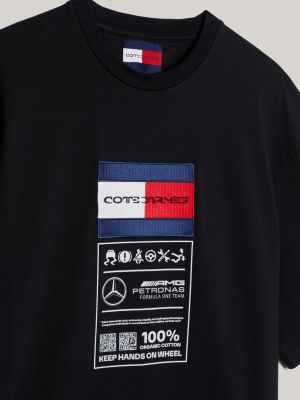 black tommy x mercedes f1 x cr care label logo t-shirt for men tommy hilfiger