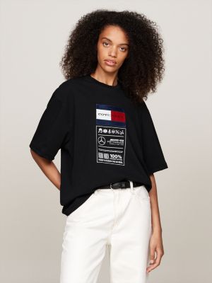 black tommy x mercedes f1 x cr care label logo t-shirt for men tommy hilfiger