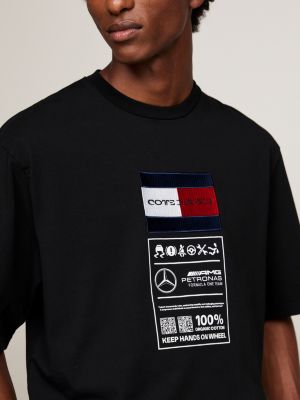 black tommy x mercedes f1 x cr care label logo t-shirt for men tommy hilfiger