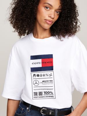 white tommy x mercedes f1 x cr care label logo t-shirt for men tommy hilfiger