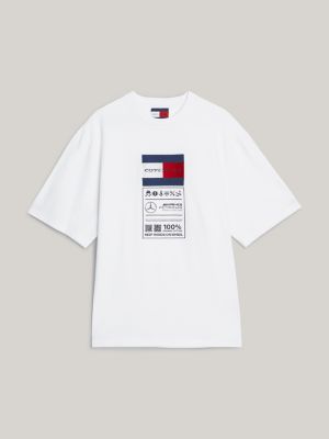 white tommy x mercedes f1 x cr care label logo t-shirt for men tommy hilfiger