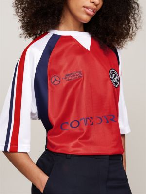 t-shirt stile calcio tommy x mercedes f1 x cr con logo rosso da uomini tommy hilfiger