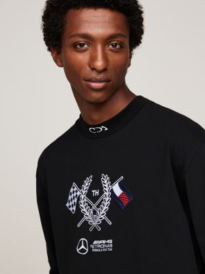 black tommy x mercedes f1 x cr logo long sleeve t-shirt for men tommy hilfiger