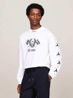 white tommy x mercedes f1 x cr logo long sleeve t-shirt for men tommy hilfiger