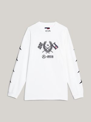 camiseta de manga larga tommy x mercedes f1 x cr white de hombres tommy hilfiger