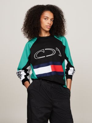 black tommy x mercedes f1 x cr colour-blocked motorsport sweatshirt for men tommy hilfiger