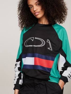 black tommy x mercedes f1 x cr colour-blocked motorsport sweatshirt for men tommy hilfiger