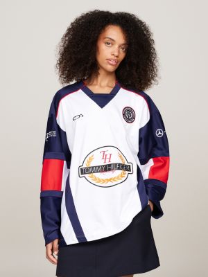 white tommy x mercedes f1 x cr back graphic hockey sweatshirt for men tommy hilfiger