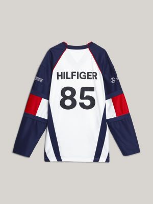 white tommy x mercedes f1 x cr back graphic hockey sweatshirt for men tommy hilfiger