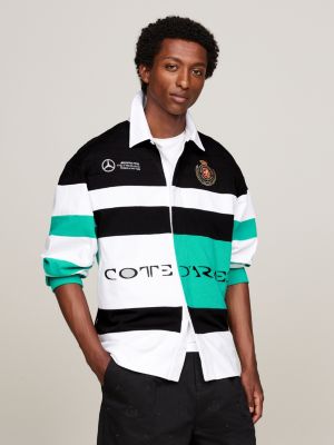 polo rugby tommy x mercedes f1 x cr color block con logo nero da uomini tommy hilfiger