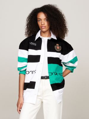 polo rugby tommy x mercedes f1 x cr color block con logo nero da uomini tommy hilfiger