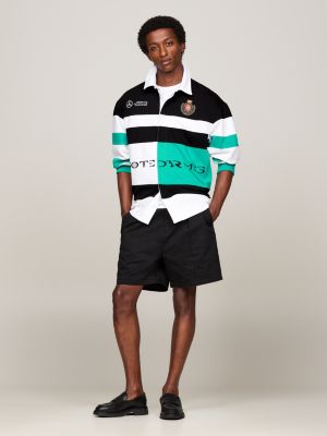 polo rugby tommy x mercedes f1 x cr color block con logo nero da uomini tommy hilfiger