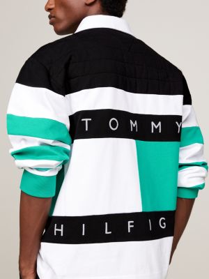 polo rugby tommy x mercedes f1 x cr color block con logo nero da uomini tommy hilfiger