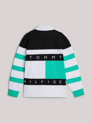 polo rugby tommy x mercedes f1 x cr color block con logo nero da uomini tommy hilfiger