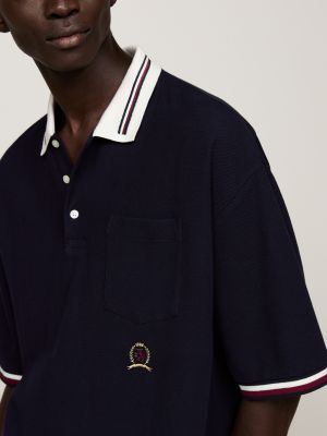 polo relaxed fit con stemma ricamato blu da uomini tommy hilfiger