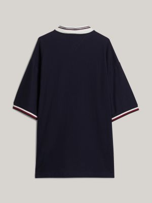 polo de corte amplio con escudo bordado azul de hombres tommy hilfiger