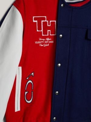 blauw tommy x mercedes f1 x cr varsity jack met ruglogo voor heren - tommy hilfiger