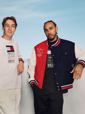 blauw tommy x mercedes f1 x cr varsity jack met ruglogo voor heren - tommy hilfiger