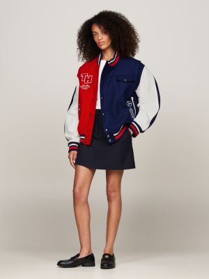 blauw tommy x mercedes f1 x cr varsity jack met ruglogo voor heren - tommy hilfiger